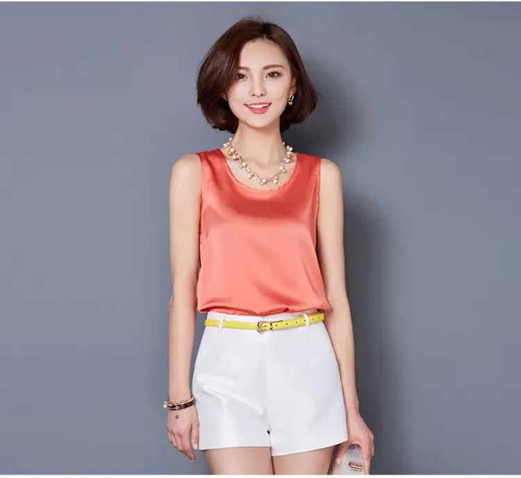 Women Sleeveless Green Satin Top with Choker — feature 28