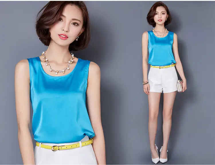Women Sleeveless Green Satin Top with Choker — feature 31