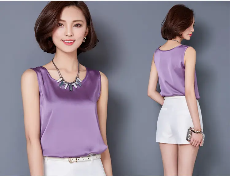 Women Sleeveless Green Satin Top with Choker — feature 34