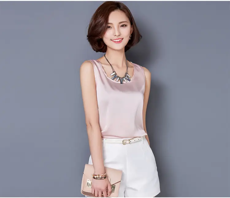 Women Sleeveless Green Satin Top with Choker — feature 37