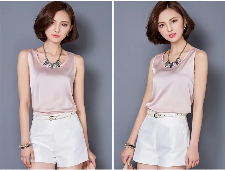 Women Sleeveless Green Satin Top with Choker — feature 38