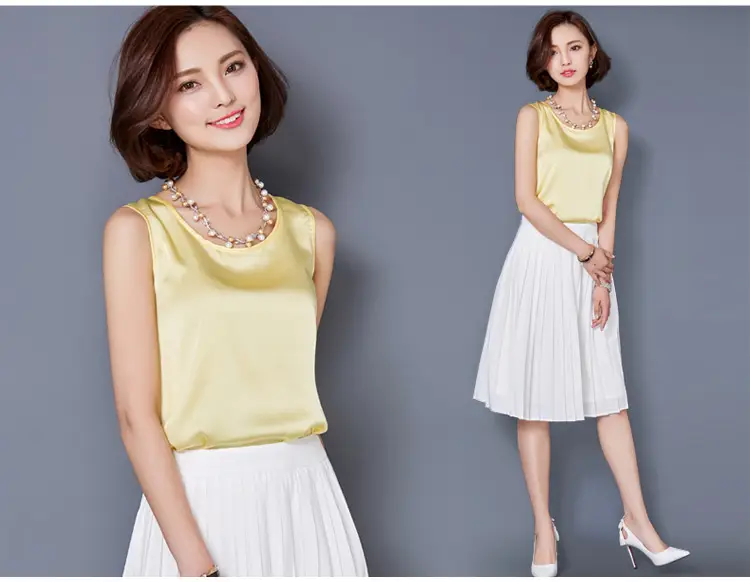 Women Sleeveless Green Satin Top with Choker — feature 43