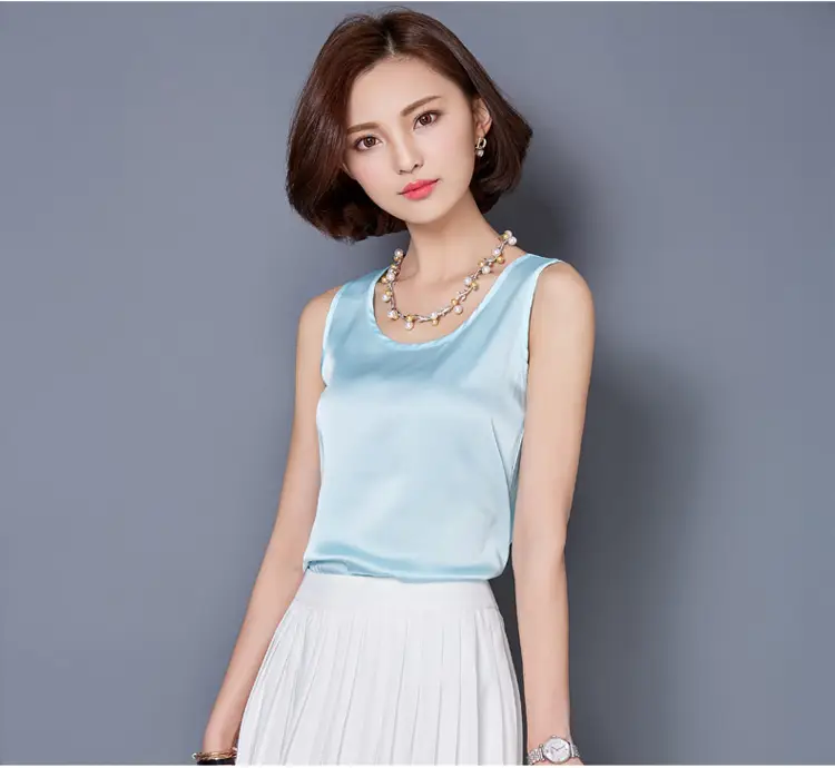 Women Sleeveless Green Satin Top with Choker — feature 46
