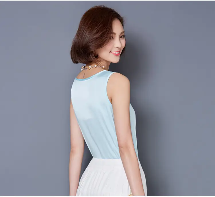 Women Sleeveless Green Satin Top with Choker — feature 47
