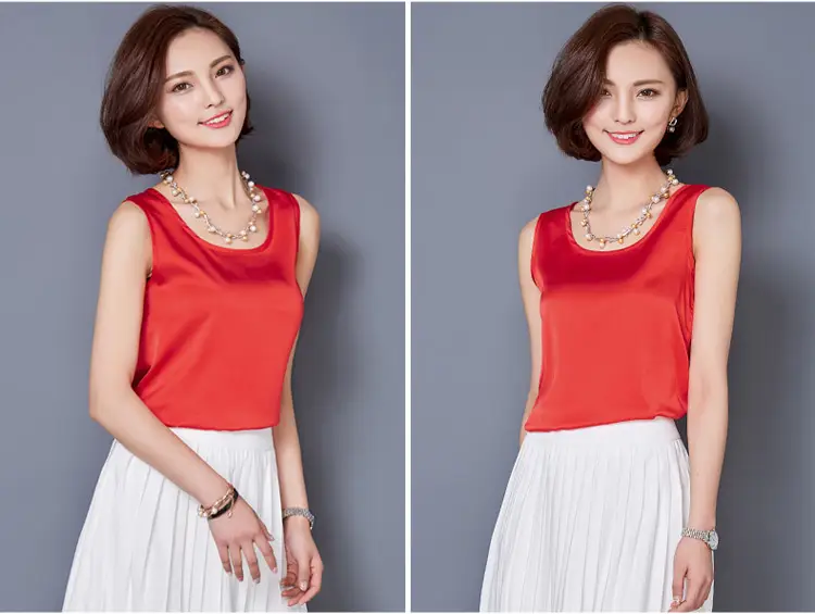 Women Sleeveless Green Satin Top with Choker — feature 49