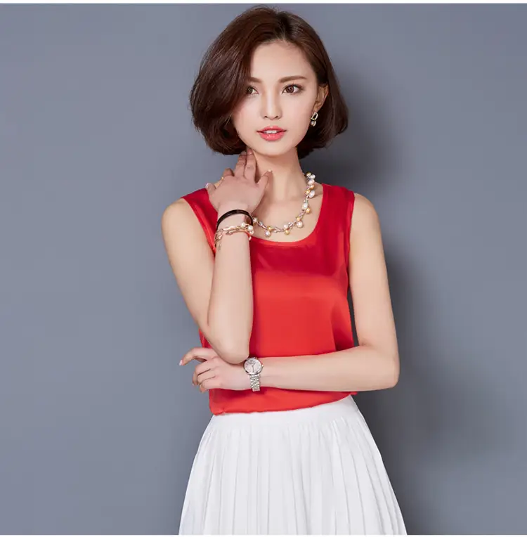 Women Sleeveless Green Satin Top with Choker — feature 51