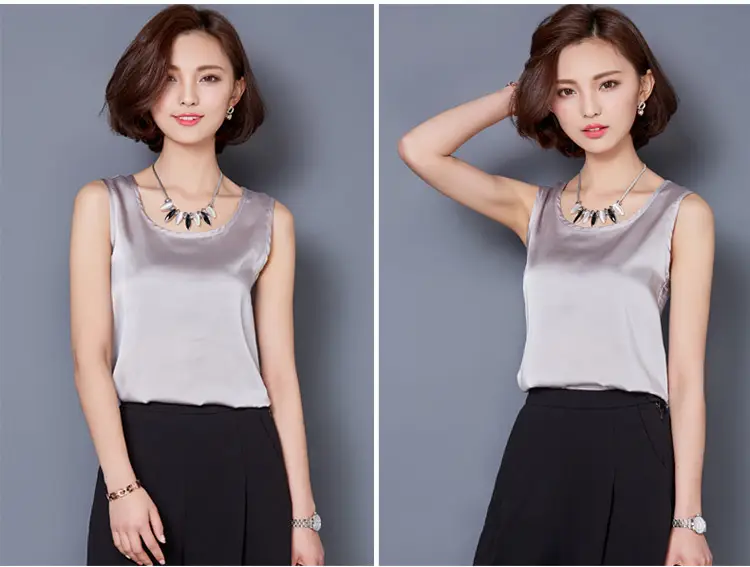 Women Sleeveless Green Satin Top with Choker — feature 57
