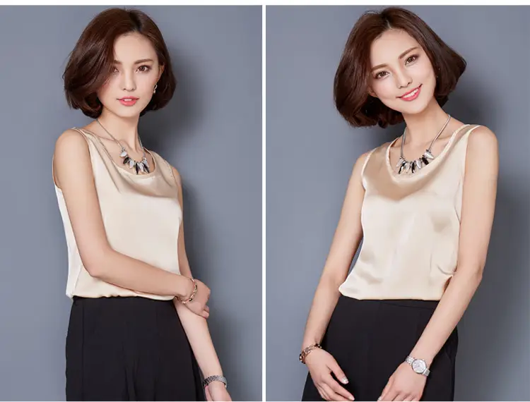 Women Sleeveless Green Satin Top with Choker — feature 60