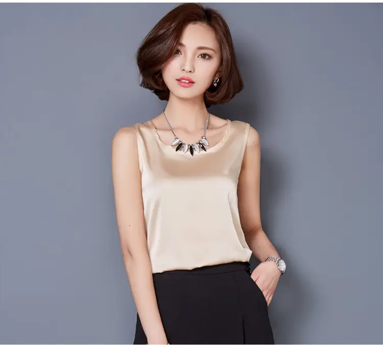 Women Sleeveless Green Satin Top with Choker — feature 61