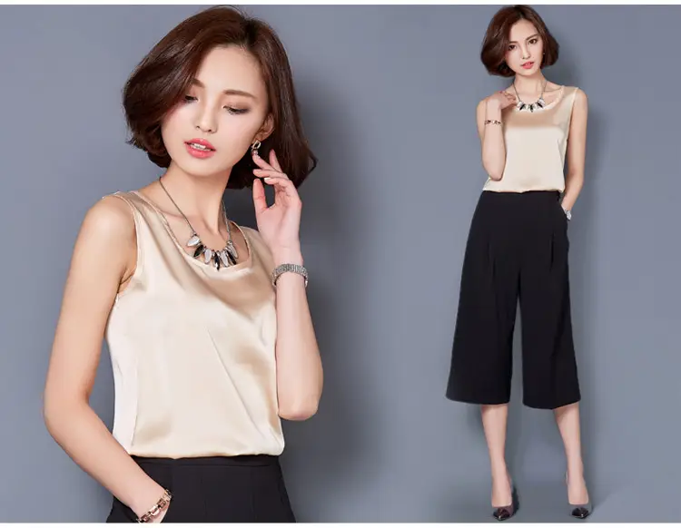 Women Sleeveless Green Satin Top with Choker — feature 62