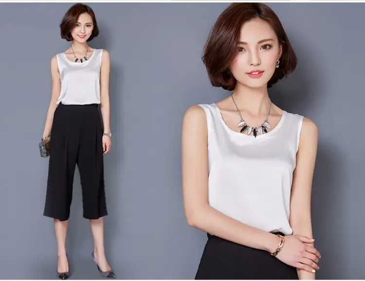 Women Sleeveless Green Satin Top with Choker — feature 66