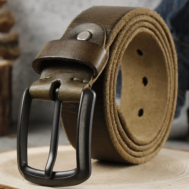 Men's Cowhide Belt with Retro Pin Buckle Brown - Image 9