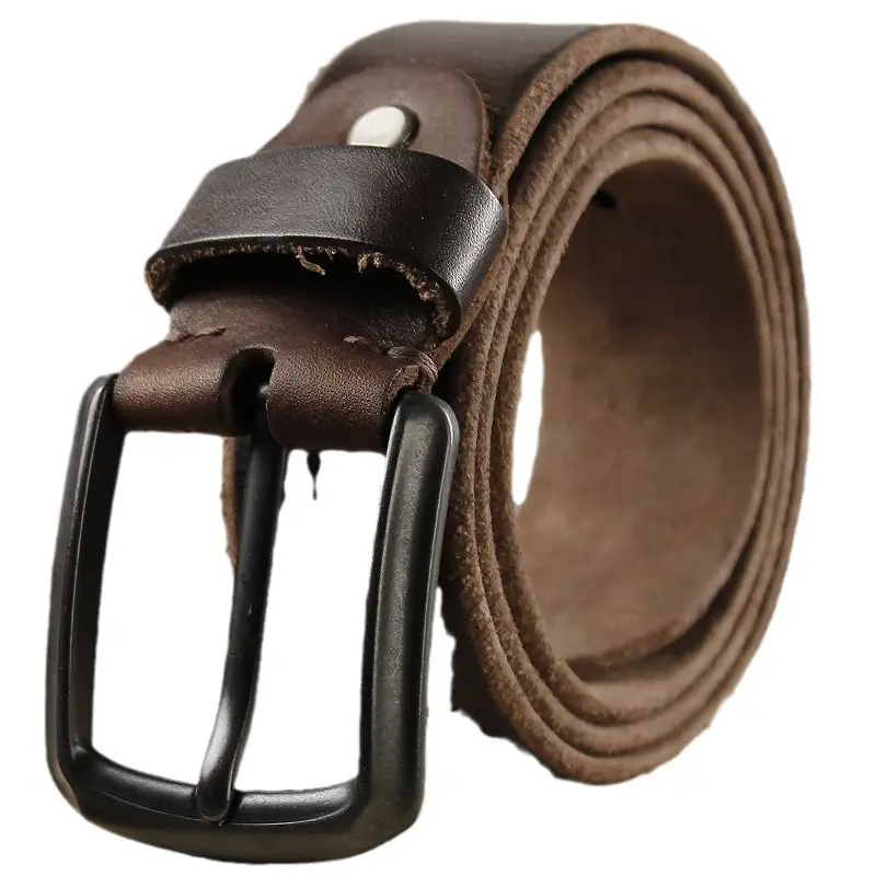 Men's Cowhide Belt with Retro Pin Buckle Brown - Image 11