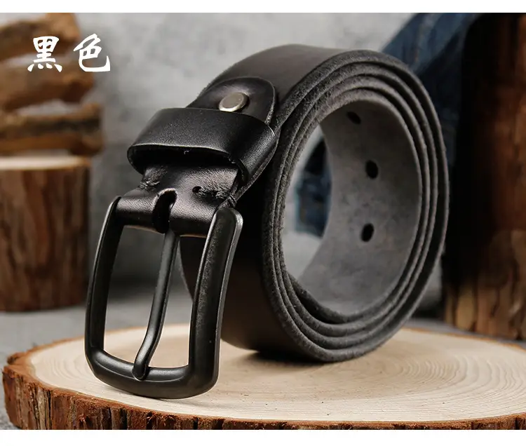Men's Cowhide Belt with Retro Pin Buckle Brown - Image 2