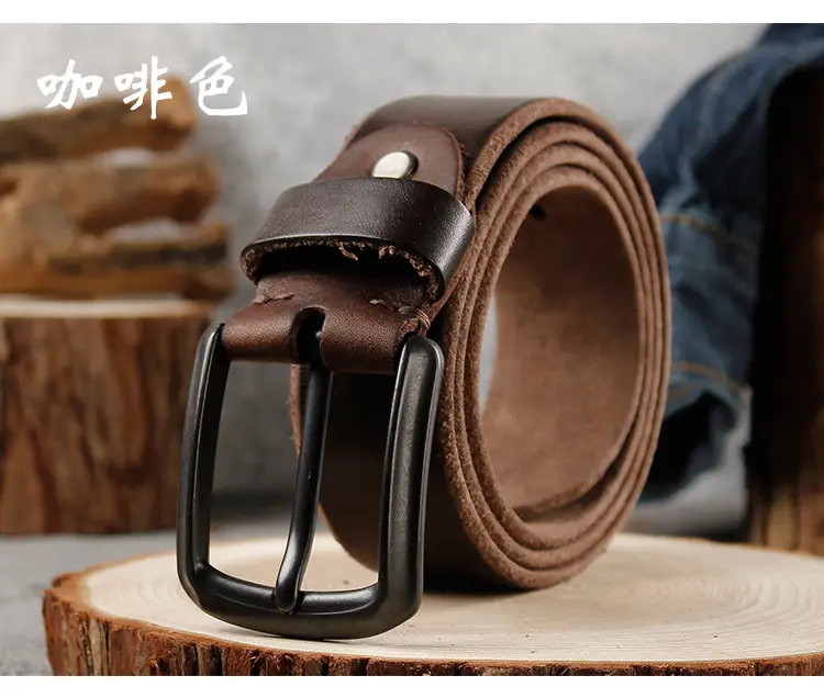 Men's Cowhide Belt with Retro Pin Buckle Brown - Image 3