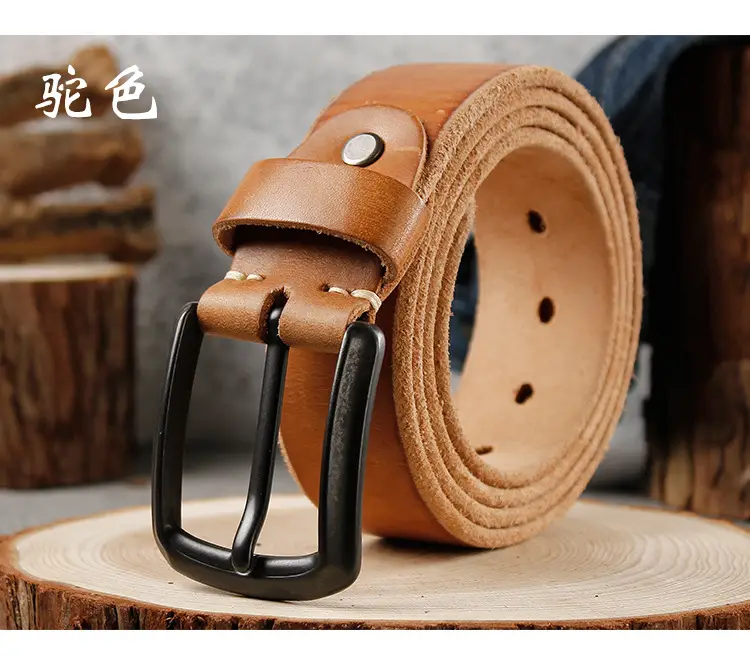 Men's Cowhide Belt with Retro Pin Buckle Brown - Image 4