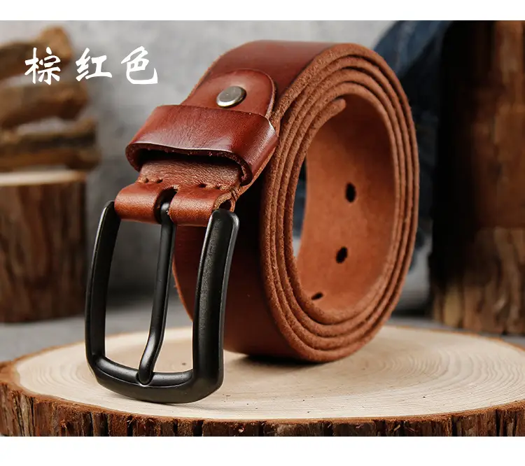 Men's Cowhide Belt with Retro Pin Buckle Brown - Image 5