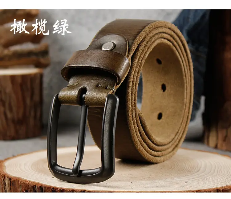 Men's Cowhide Belt with Retro Pin Buckle Brown - Image 6