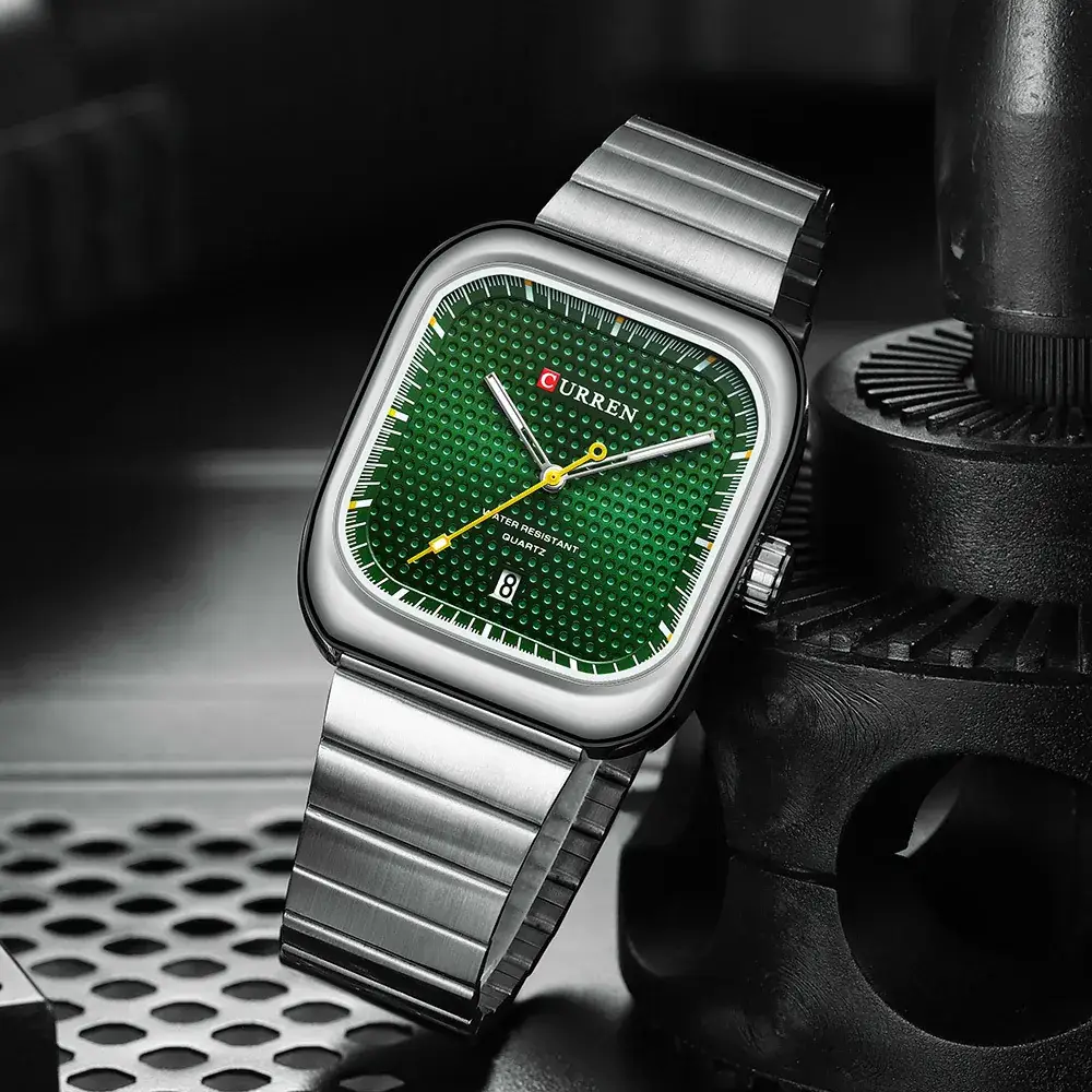 Men's Green Diamond Watch with Steel Belt - Image 8
