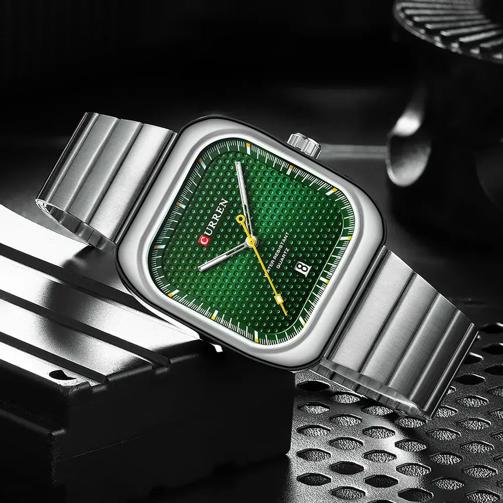 Men's Green Diamond Watch with Steel Belt - Image 9
