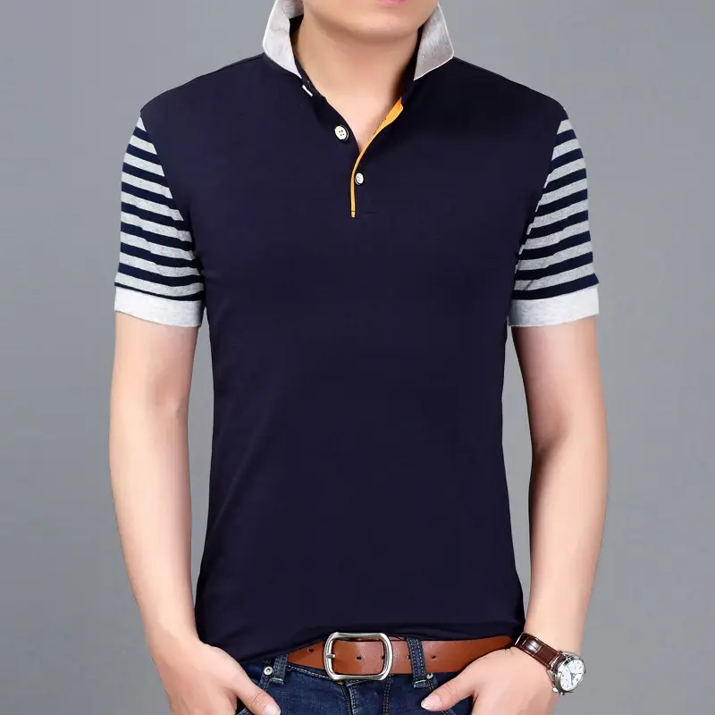 Navy Striped Polo Shirt Slim Fit for Men