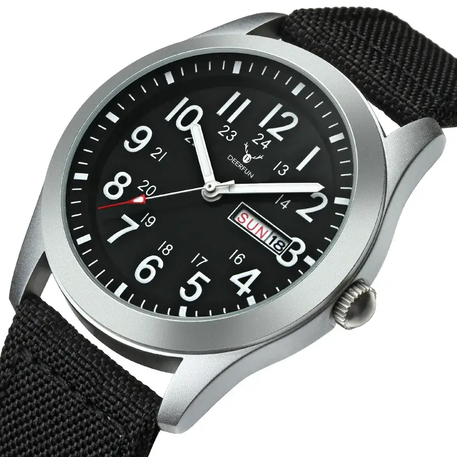 Men's Green Canvas Military Style Watch with Date Display - Image 6