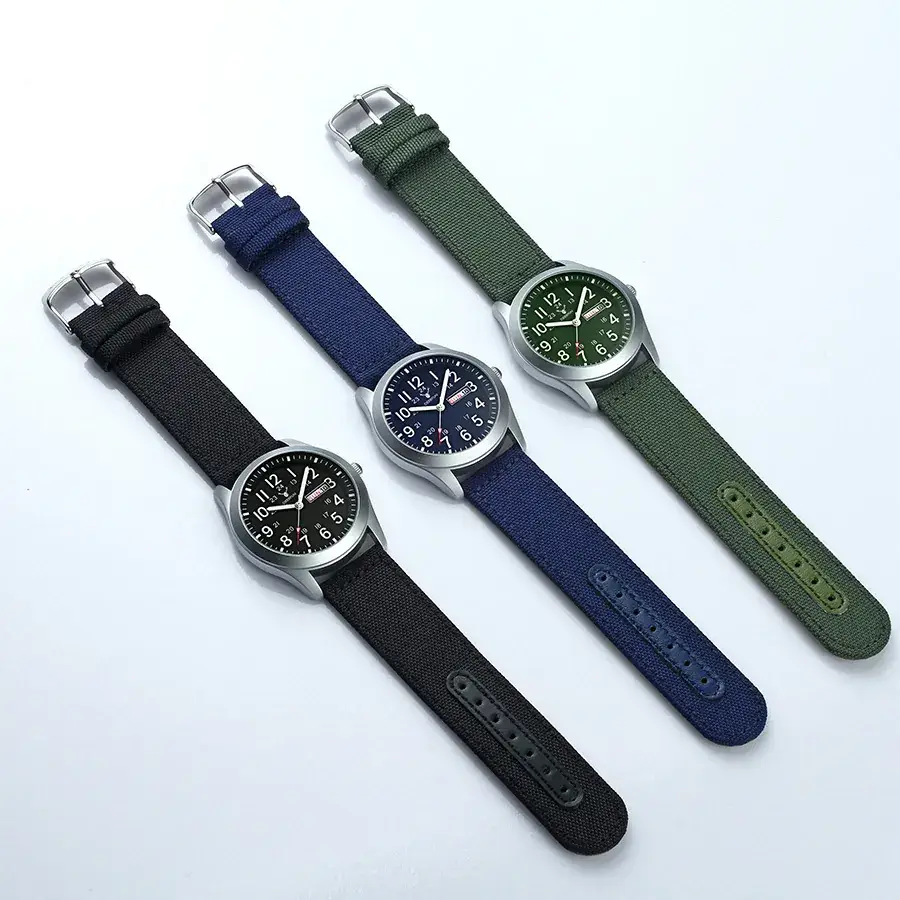 Men's Green Canvas Military Style Watch with Date Display - Image 8