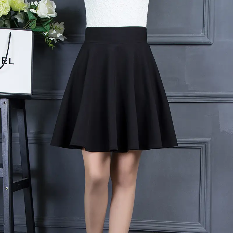 Red Korean Style Pleated Skirt High Waist Slimming - Image 3