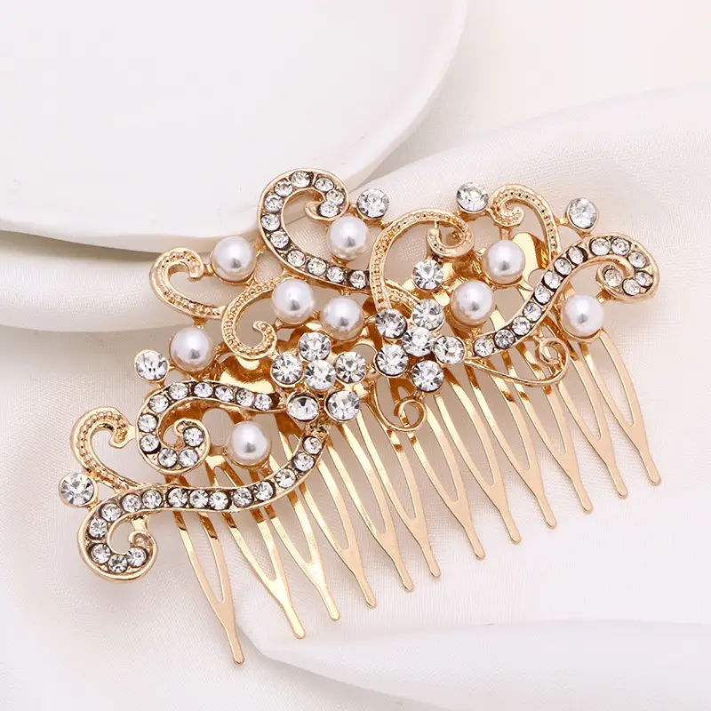 Rose Gold Pearl Diamond Hair Comb for Bridal Accessories - Image 5
