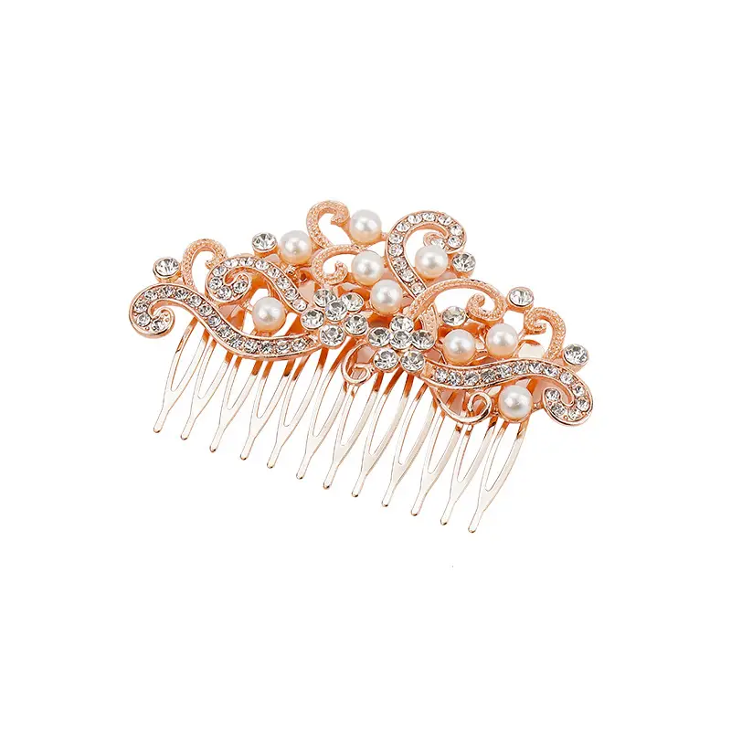 Rose Gold Pearl Diamond Hair Comb for Bridal Accessories — feature 4