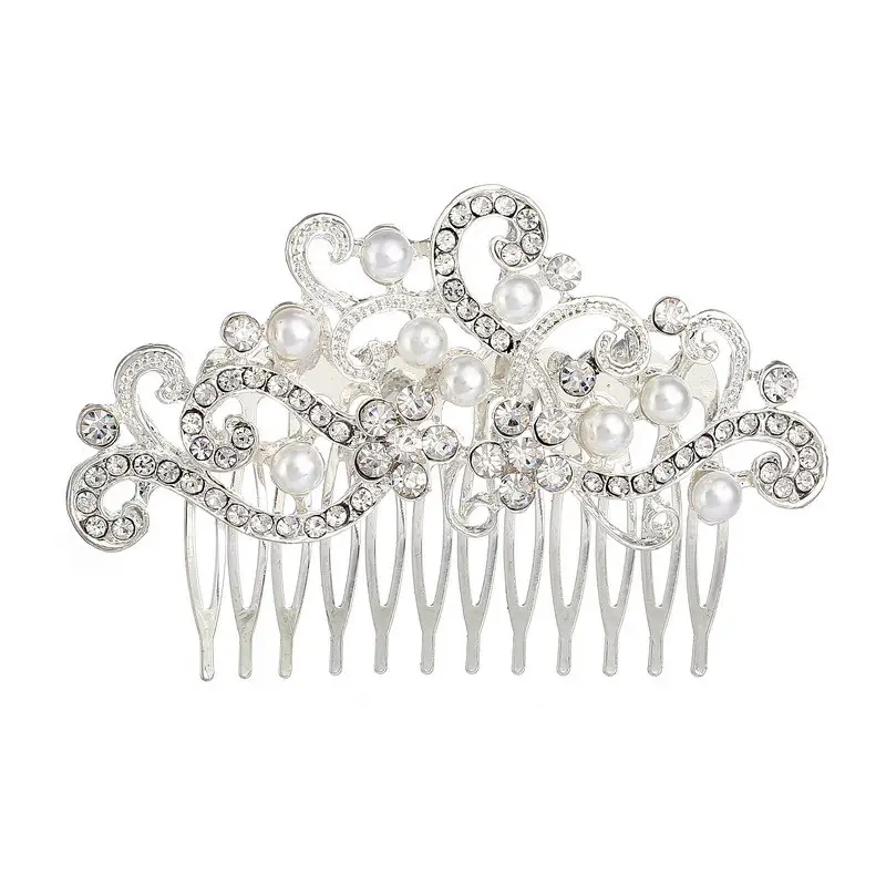 Rose Gold Pearl Diamond Hair Comb for Bridal Accessories - Image 2