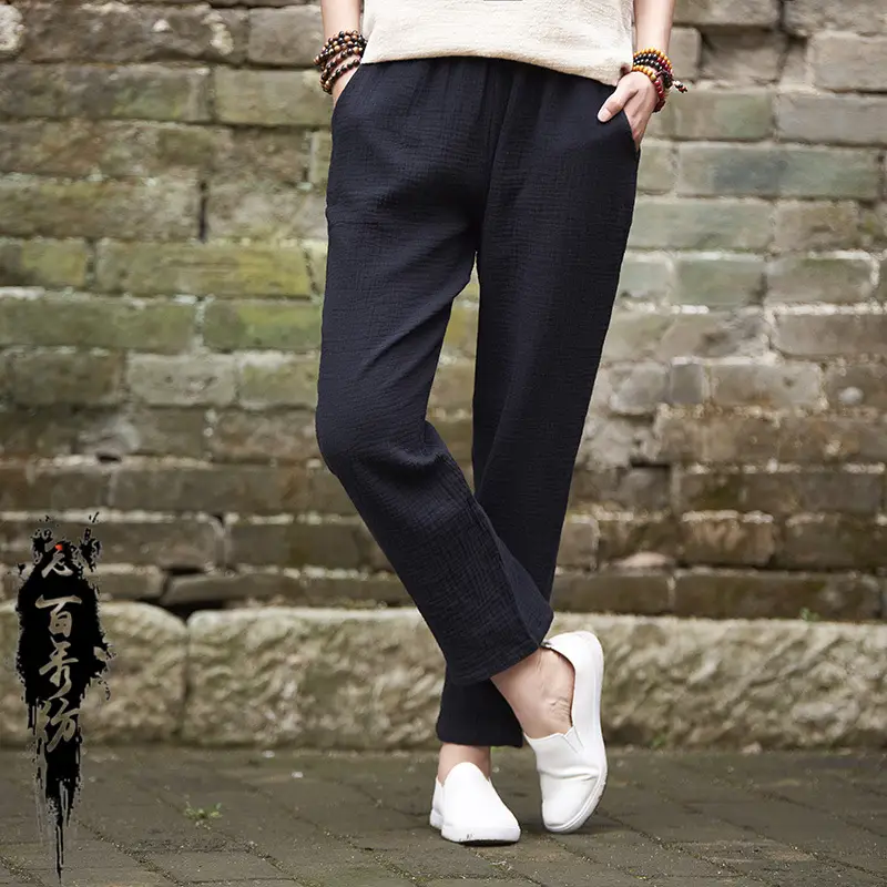 Women Zen-Style Cotton Linen Straight Leg Pants White