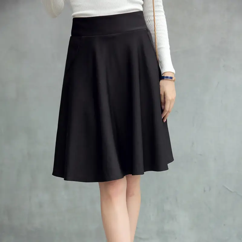 Black Korean Style Skirt Large Size High Waist Puffy Mid-Length - Image 2