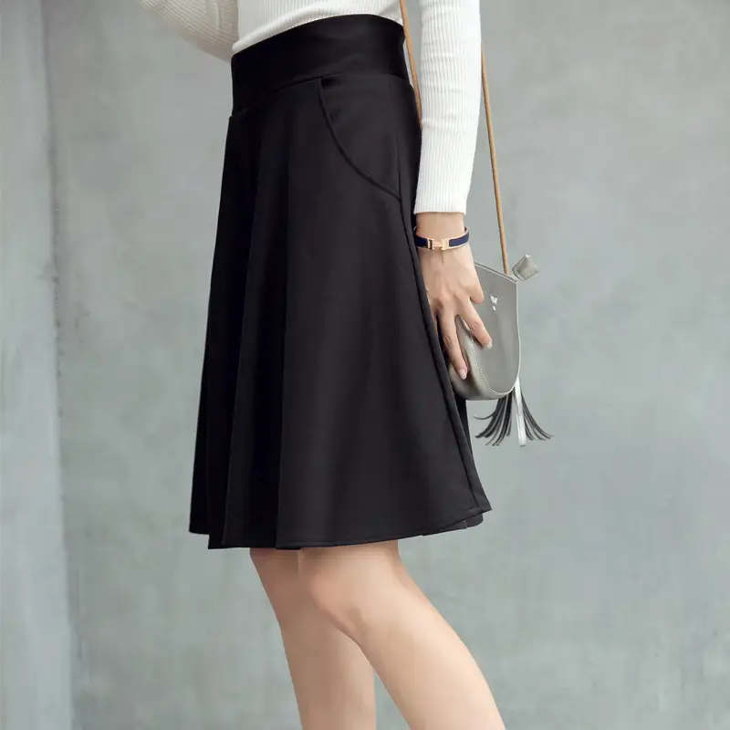 Black Korean Style Skirt Large Size High Waist Puffy Mid-Length - Image 3