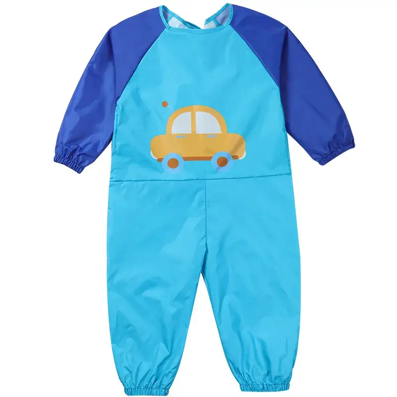 Baby Overalls Blue Car Print Waterproof Climbing Set - Image 2