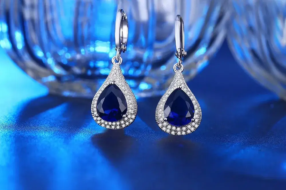 Diamond Inlaid Water Drop Earrings with Shiny Sapphire — feature 1