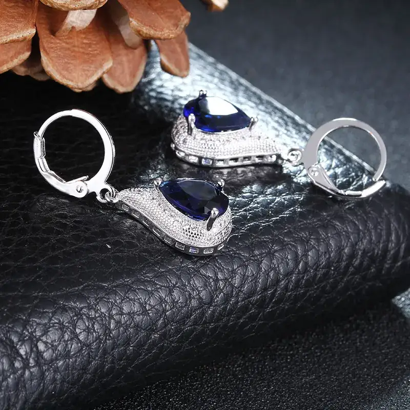 Diamond Inlaid Water Drop Earrings with Shiny Sapphire — feature 7