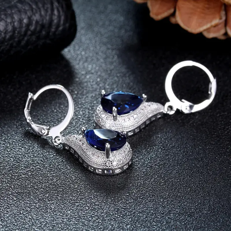 Diamond Inlaid Water Drop Earrings with Shiny Sapphire — feature 8