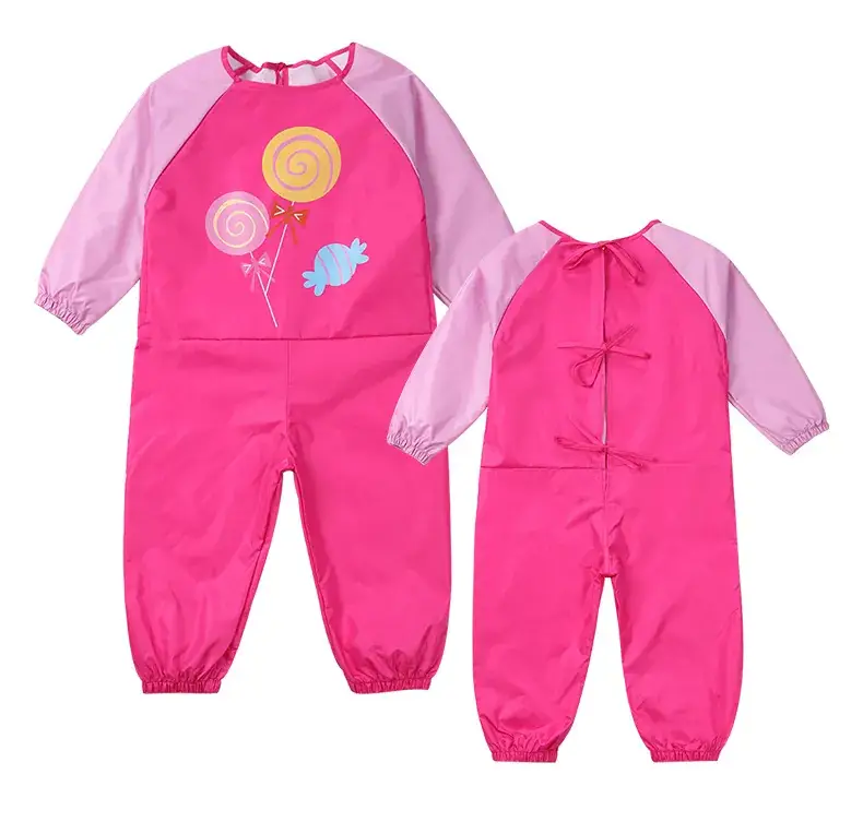 Baby Overalls Blue Car Print Waterproof Sand Play Climbing Anti-Dressing Eating Eating Clothes - Image 4