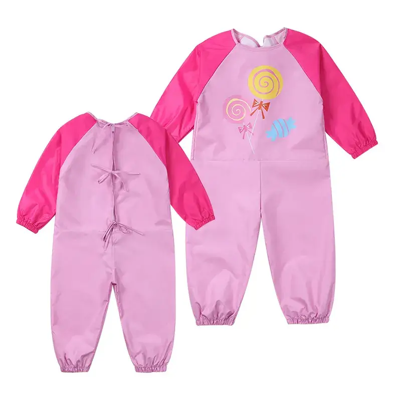 Baby Overalls Blue Car Print Waterproof Sand Play Climbing Anti-Dressing Eating Eating Clothes - Image 5