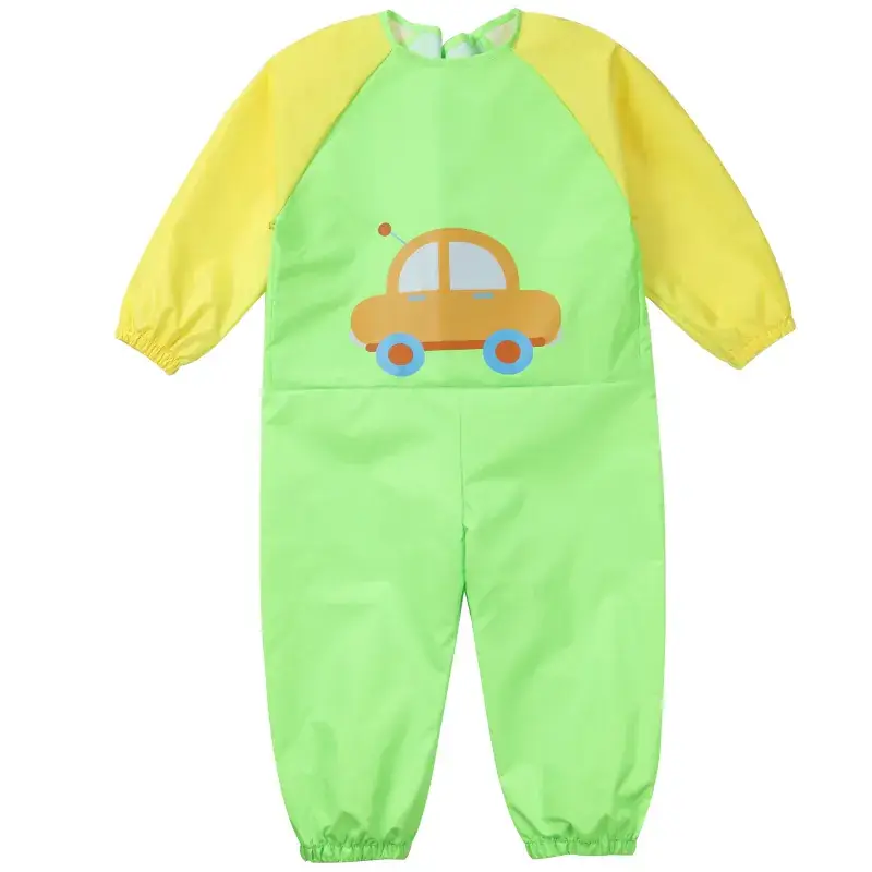 Baby Overalls Blue Car Print Waterproof Sand Play Climbing Anti-Dressing Eating Eating Clothes - Image 6