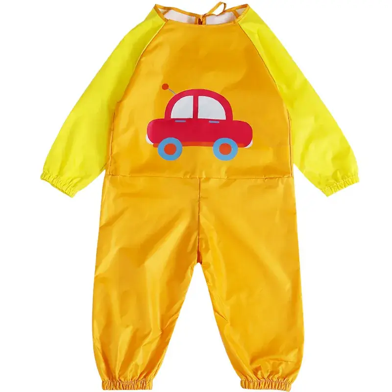 Baby Overalls Blue Car Print Waterproof Sand Play Climbing Anti-Dressing Eating Eating Clothes - Image 7