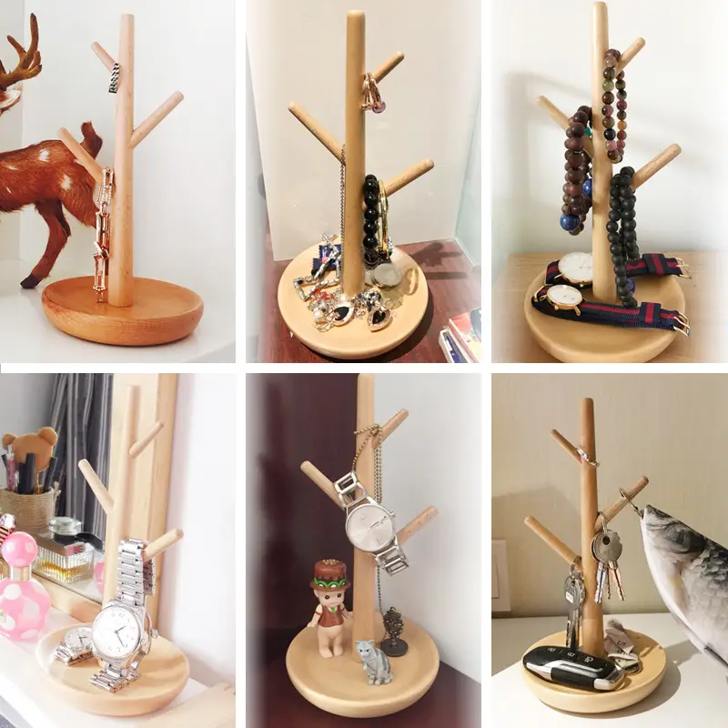 Solid Wood Jewelry Display Rack with Branch Design - Image 3