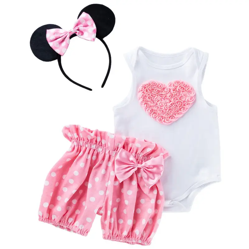 Baby Girl Pink Heart Dress Set with Headband & Shorts - Image 17