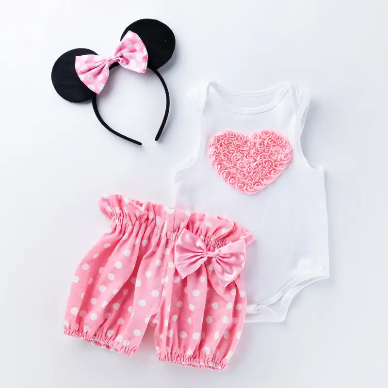 Baby Girl Pink Heart Dress Set with Headband & Shorts - Image 3