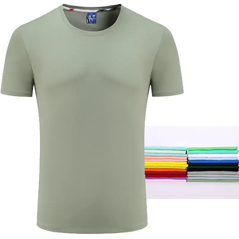 Men Cotton Plain T-Shirt Light Blue Short Sleeve - Image 28