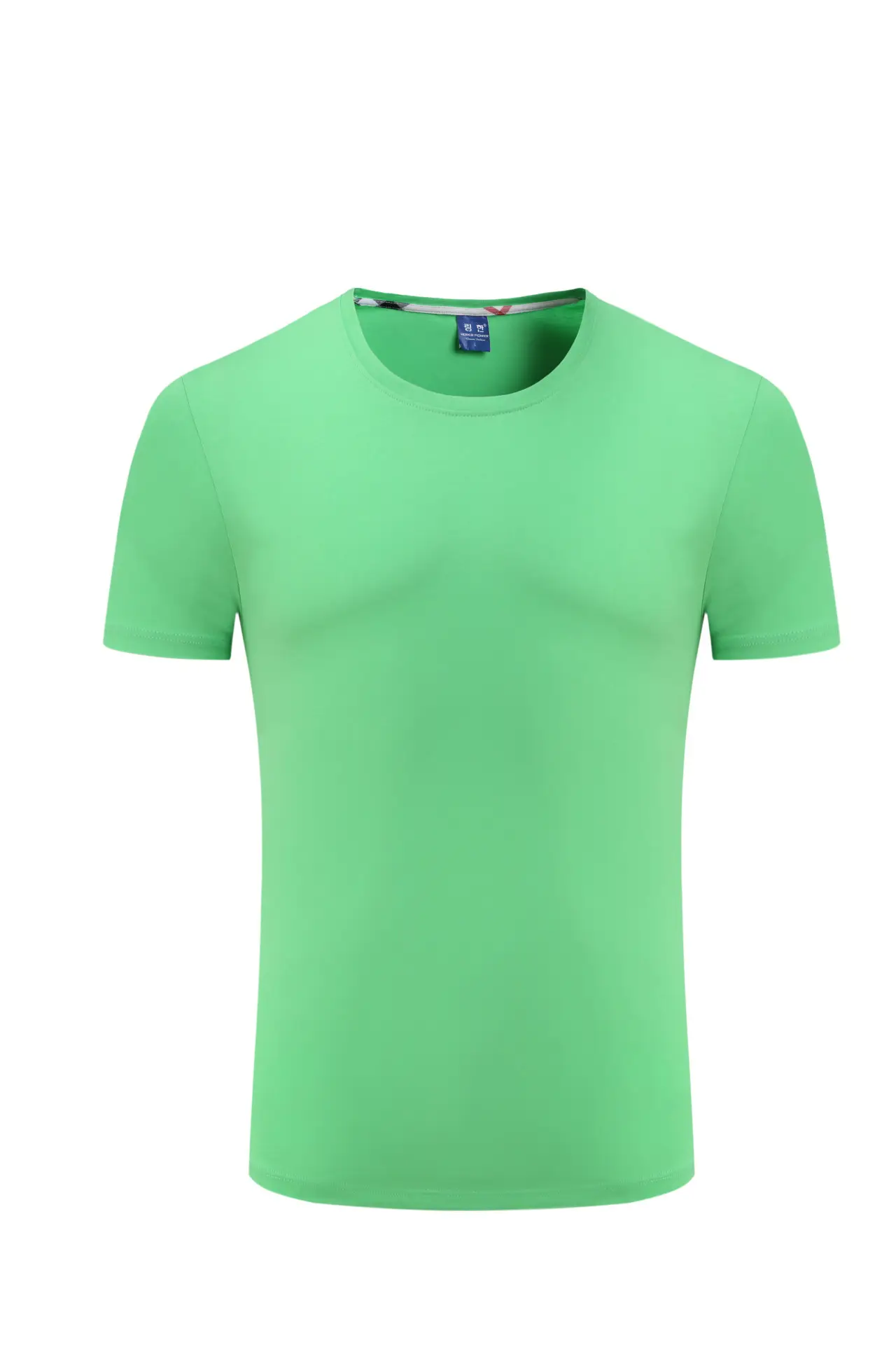 Men Cotton Plain T-Shirt Light Blue Short Sleeve - Image 13