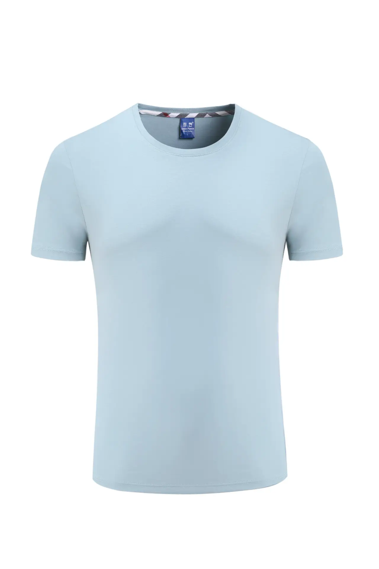 Men Cotton Plain T-Shirt Light Blue Short Sleeve - Image 15