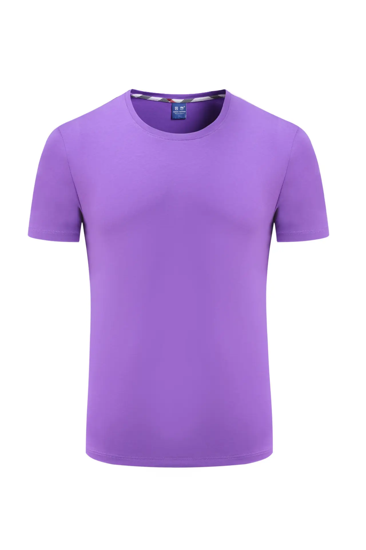Men Cotton Plain T-Shirt Light Blue Short Sleeve - Image 2