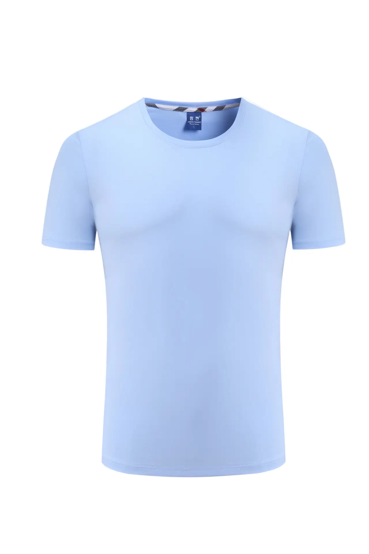 Men Cotton Plain T-Shirt Light Blue Short Sleeve - Image 20